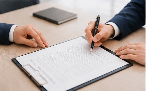契約書に署名する様子